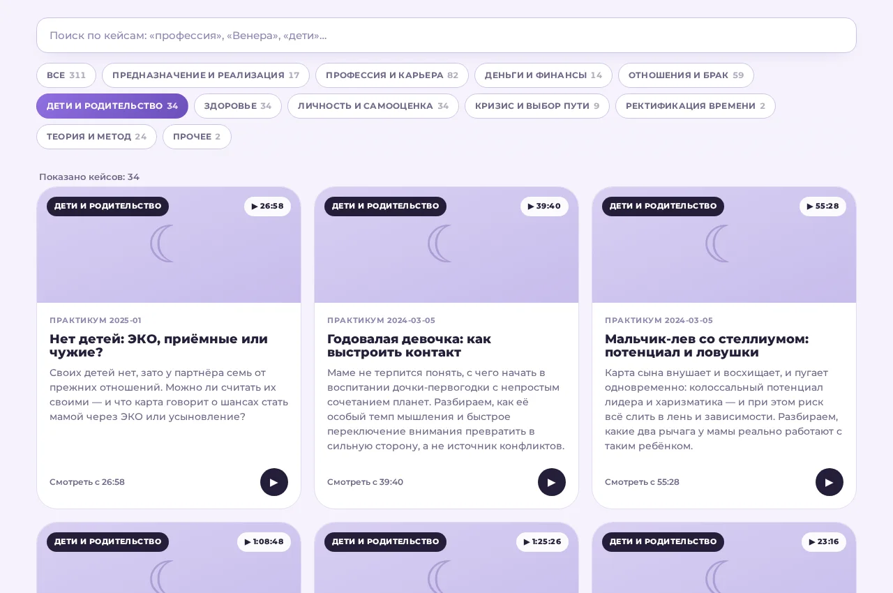 Реальный каталог: фильтр «Дети и родительство» и примеры разборов